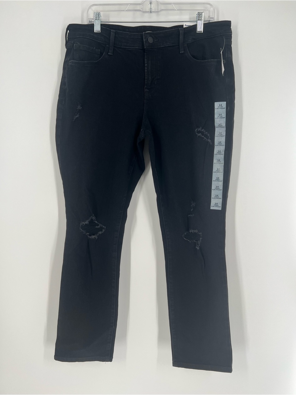 Old Navy Black Power Slim Straight Jeans with Distressed Details Size 14